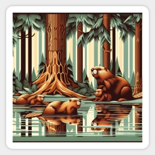 Beaver family in the forest Sticker